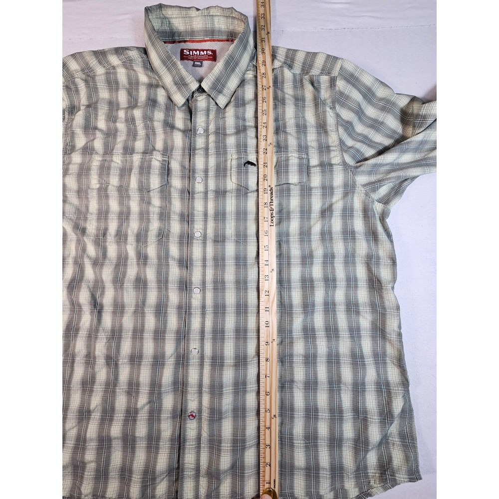 Simms Fishing Products Mens 3XL Plaid Long Sleeve Snap Button Fishing Shirt Grey - Picture 7 of 11